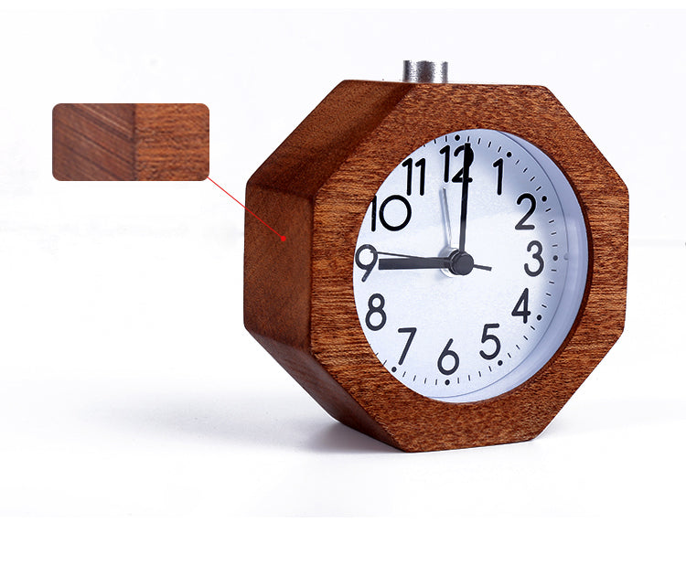 Wooden Octagon  Alarm Clock Silent Night Light No Ticking Backlight Snooze Clocks