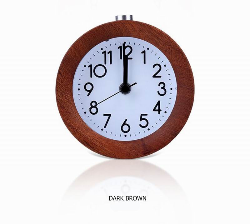 Wooden Round Alarm Clock Silent Night Light No Ticking Backlight Snooze Circular