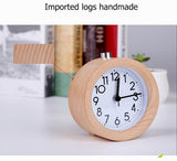 Wooden Round Alarm Clock Silent Night Light No Ticking Backlight Snooze Circular