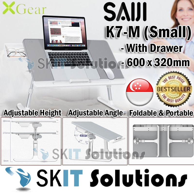 Xgear Saiji K7-M K7M Small Portable Foldable Laptop Table Study Lap Desk Stand Adjustable Height Angle with Drawer