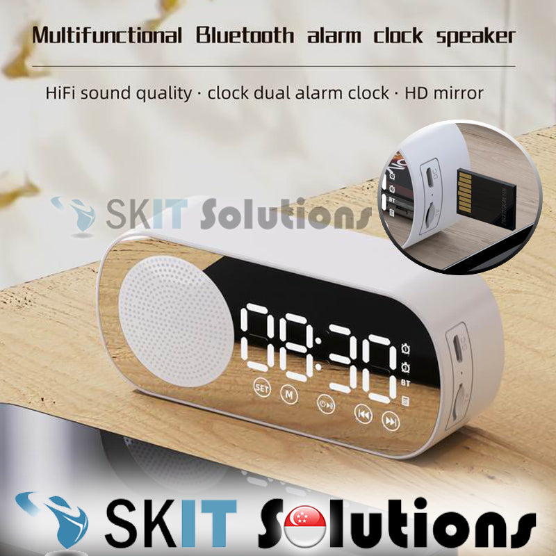 Z7 Alarm Clock Bluetooth Digital Stereo Speaker LED Display Multifunction Mirror FM Radio Dual Use