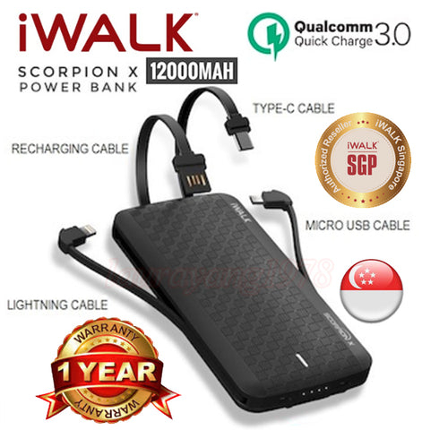 iWalk Scorpion X 12000mah Powerbank UBT12000X QC3.0 Fast Charge 1 Year Warranty