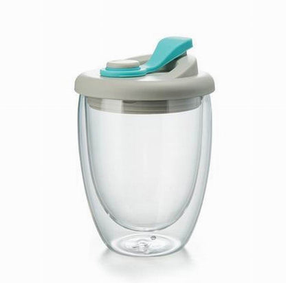 Double Wall Insulated Drinking Glass Cup Coffee Mug Heat Resistance Clear Design With Lid Cover