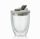 Double Wall Insulated Drinking Glass Cup Coffee Mug Heat Resistance Clear Design With Lid Cover